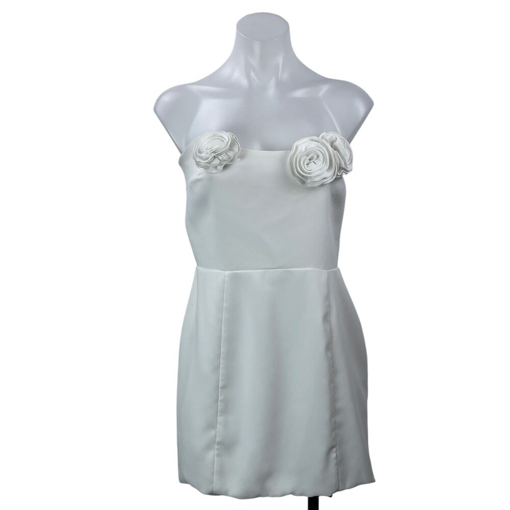 Amanda Uprichard White Floral 3D Strapless Bandeau Sheath Mini Dress Size S